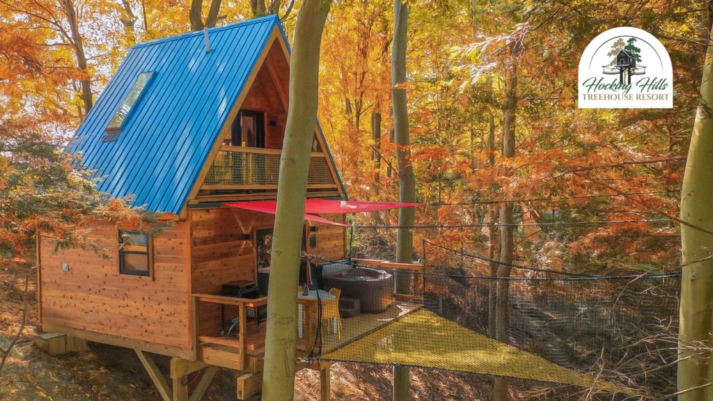 Pikachus Palace Treehouse porch net and hot tub