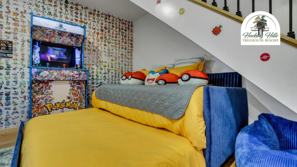 Pikachus Palace Treehouse interior trundle bed and gaming system
